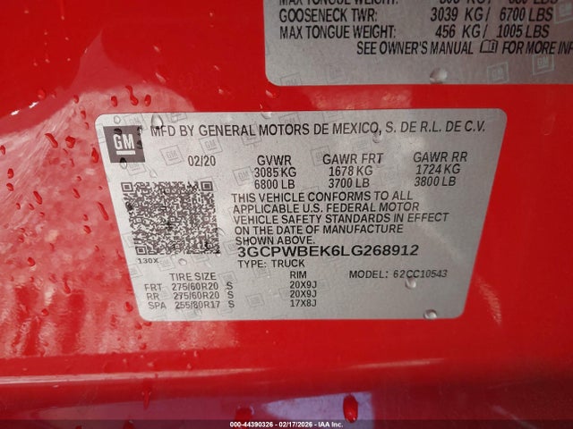 Продажа на аукционе авто 2020 Chevrolet Silverado 1500 2wd  Short Bed Custom, vin: 3GCPWBEK6LG268912, номер лота: 44390326