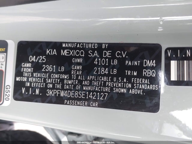 Продажа на аукционе авто 2025 Kia K4 Gt-line, vin: 3KPFW4DE8SE142127, номер лота: 44390334
