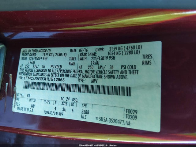 1FMCU0G93HUB12863 Ford ESCAPE SE