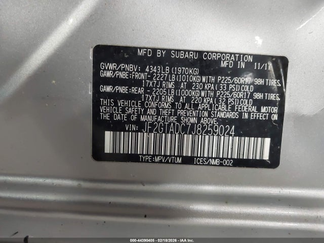 2018 Subaru Crosstrek 2.0i Premium მანქანა იყიდება აუქციონზე, vin: JF2GTADC7J8259024, აუქციონის ნომერი: 44390405