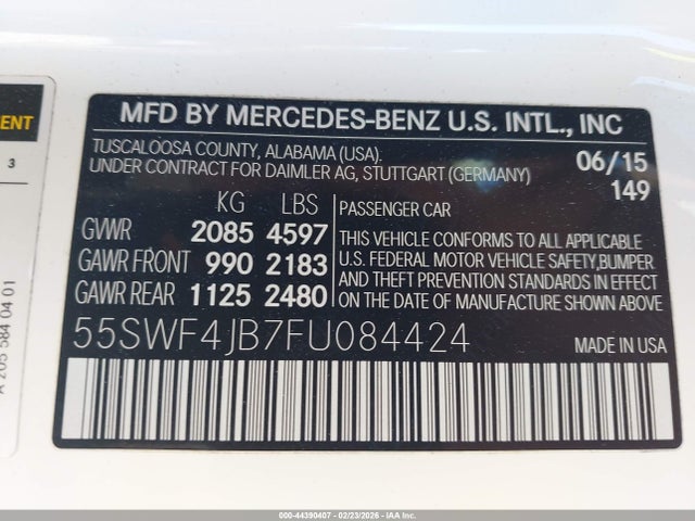 Продажа на аукционе авто 2015 Mercedes-benz C 300, vin: 55SWF4JB7FU084424, номер лота: 44390407