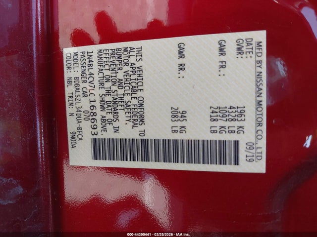 1N4BL4CV7LC168693 Nissan Altima Sr Fwd