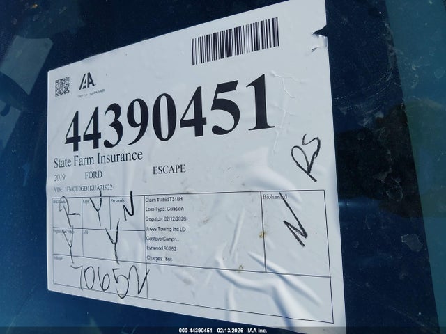 1FMCU0GD1KUA71922 Ford ESCAPE SE