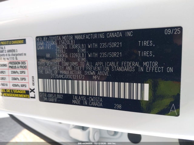 2025 Lexus Rx 350 Premium Plus მანქანა იყიდება აუქციონზე, vin: 2T2BAMCAXSC121172, აუქციონის ნომერი: 44390505