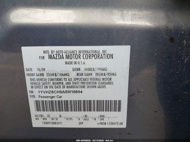 Продажа на аукционе авто 2010 Mazda Mazda6 I Touring, vin: 1YVHZ8CH9A5M16894, номер лота: 44390526