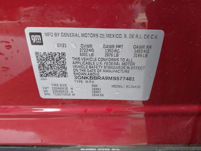 3GNKBBRA9MS577481 Chevrolet Blazer Fwd 1lt