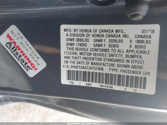 2HGFC3A57JH757408 Honda CIVIC SI