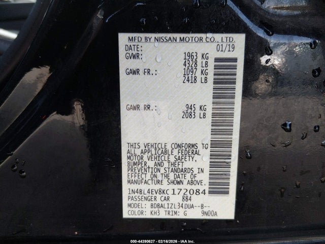 Nissan Altima 2.5 Sl 2019 1N4BL4EV8KC172084 Image 9