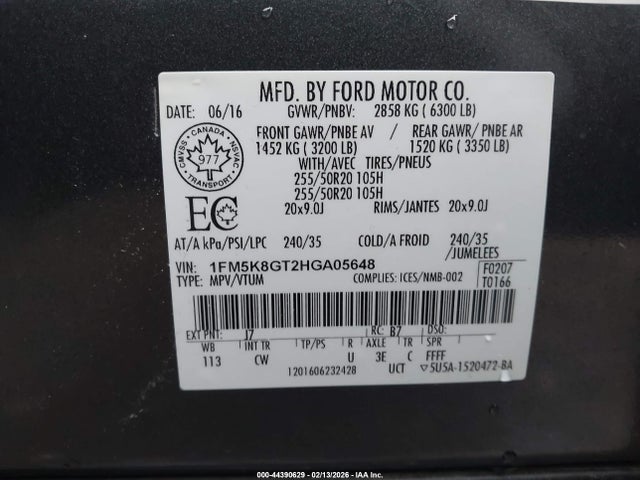 1FM5K8GT2HGA05648 Ford EXPLORER SPORT