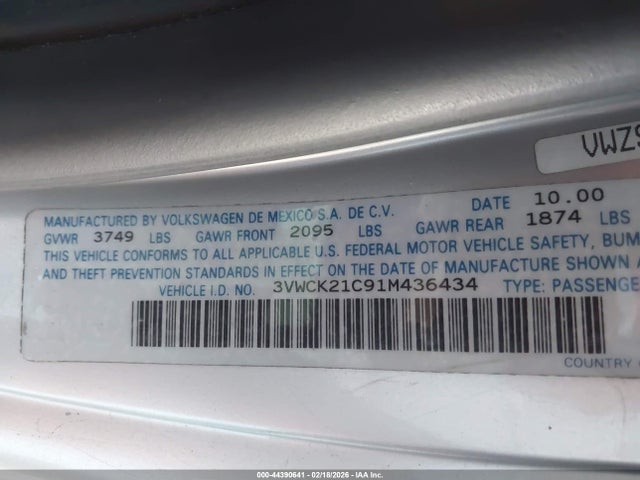 2001 VOLKSWAGEN NEW BEETLE 3VWCK21C91M436434 Photo 8