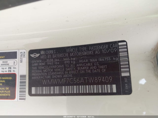 2010 MINI COOPER S WMWMF7C56ATW89409 Photo 8