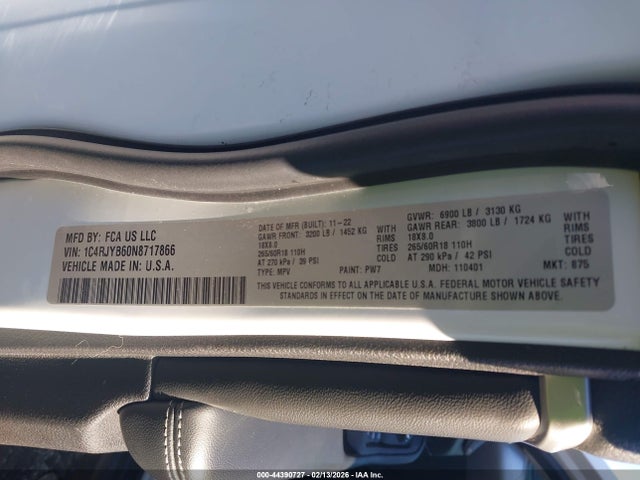 44390727 :رقم المزاد ، 1C4RJYB60N8717866 vin ، 2022 Jeep Grand Cherokee 4xe Limited 4x4 مزاد بيع
