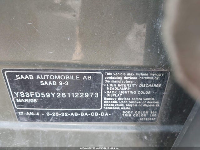2006 SAAB 9-3 YS3FD59Y261122973 Photo 8
