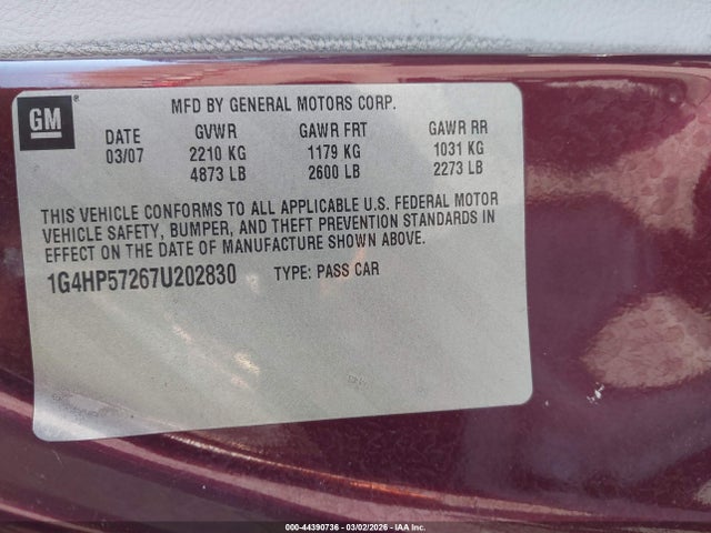 Aukcja sprzedaży 2007 Buick Lucerne Cx, vin: 1G4HP57267U202830, numer aukcji: 44390736