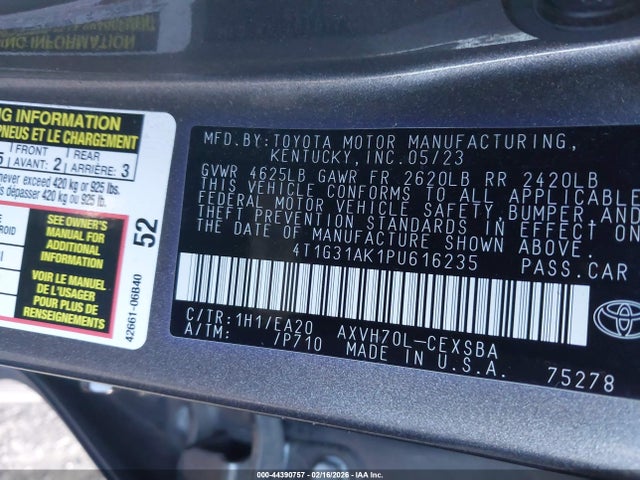 4T1G31AK1PU616235 Toyota Camry Se Hybrid