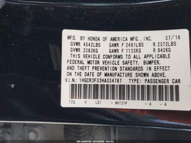 1HGCR3F03HA004787 Honda Accord Ex-l V6