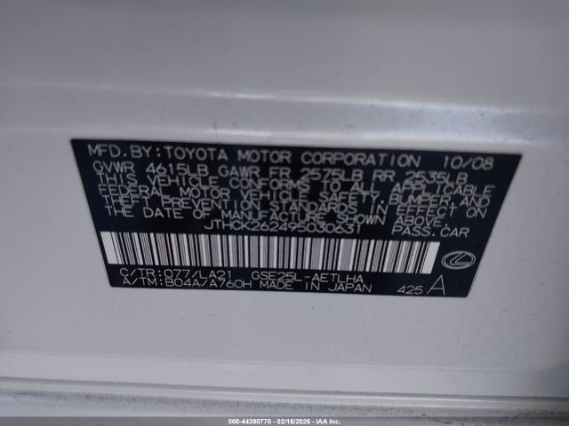 Aukcja sprzedaży 2009 Lexus Is 250, vin: JTHCK262495030631, numer aukcji: 44390770