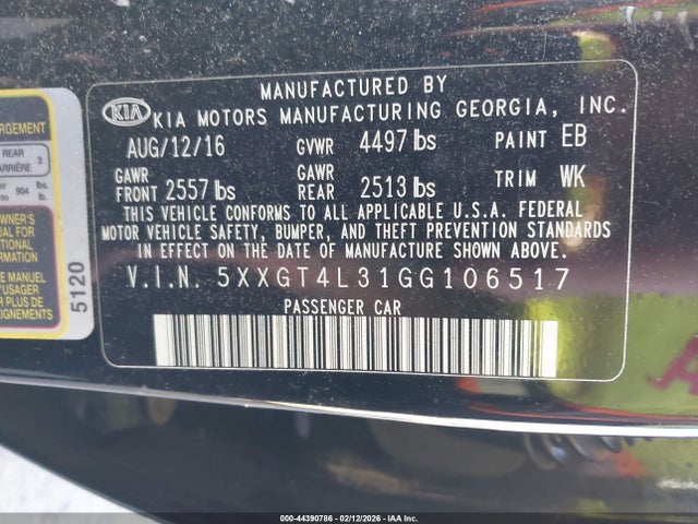5XXGT4L31GG106517 KIA Optima Lx