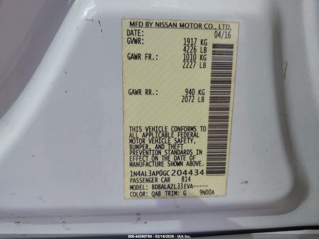 1N4AL3AP0GC204434 Nissan ALTIMA 2.5