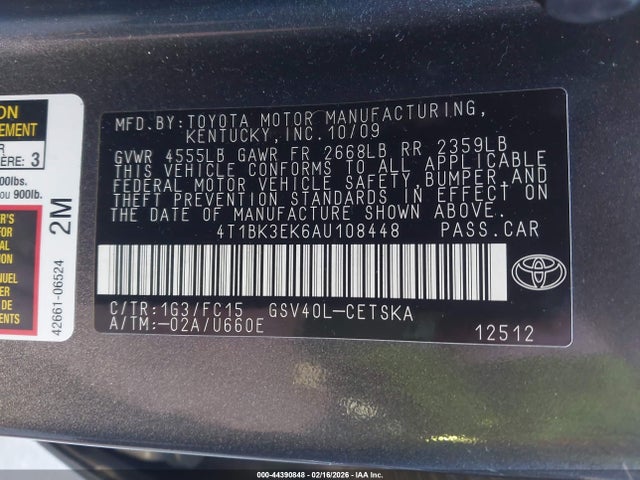 Aukcja sprzedaży 2010 Toyota Camry Se V6, vin: 4T1BK3EK6AU108448, numer aukcji: 44390848