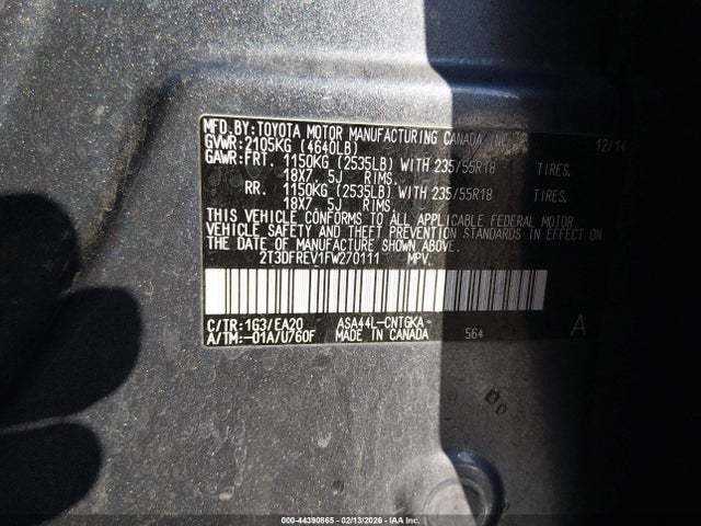 Aukcja sprzedaży 2015 Toyota Rav4 Limited, vin: 2T3DFREV1FW270111, numer aukcji: 44390865