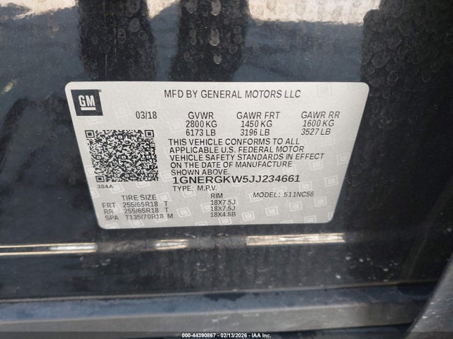 1GNERGKW5JJ234661 Chevrolet Traverse 1lt