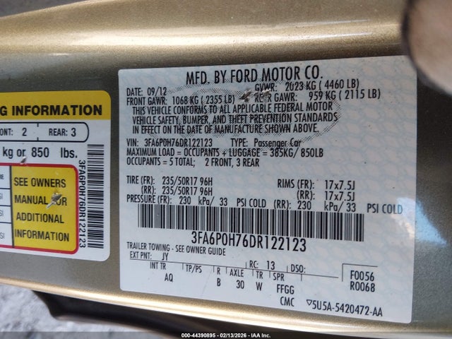 2013 FORD FUSION 3FA6P0H76DR122123 Photo 8