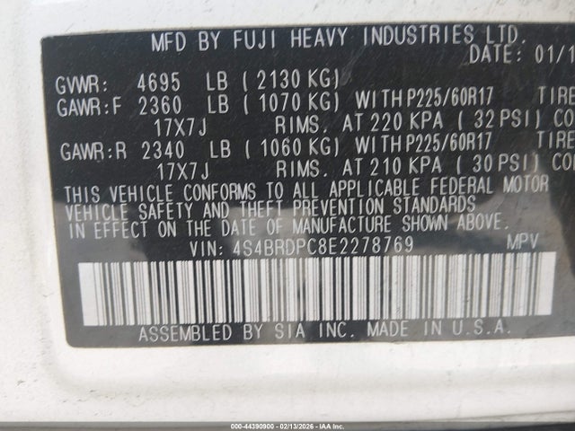 Subaru Outback 3.6r Limited 2014 4S4BRDPC8E2278769 Image 9