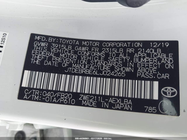 Toyota Corolla Hybrid Le 2020 JTDEBRBE6LJ024265 Image 9