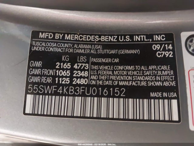 2015 Mercedes-benz C 300 4matic მანქანა იყიდება აუქციონზე, vin: 55SWF4KB3FU016152, აუქციონის ნომერი: 44390948