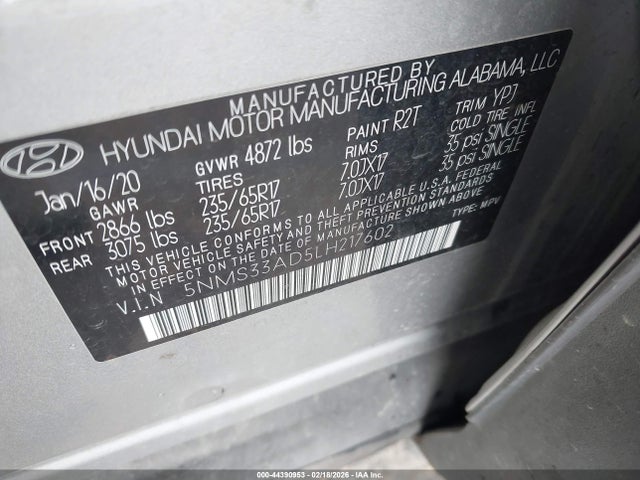 Hyundai Santa Fe Sel 2020 5NMS33AD5LH217602 Image 9