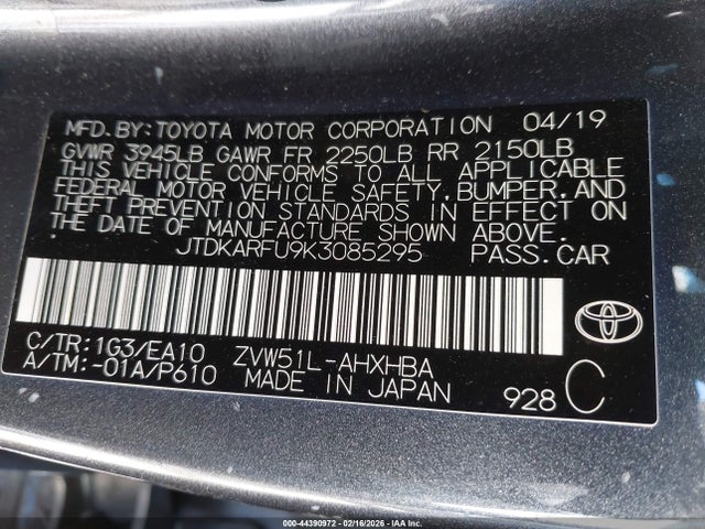 2019 TOYOTA PRIUS JTDKARFU9K3085295 Photo 8