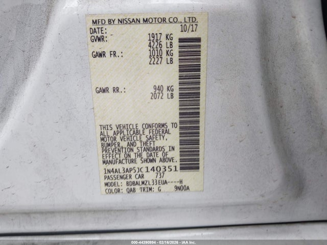 1N4AL3AP5JC140351 Nissan Altima 2.5 Sv