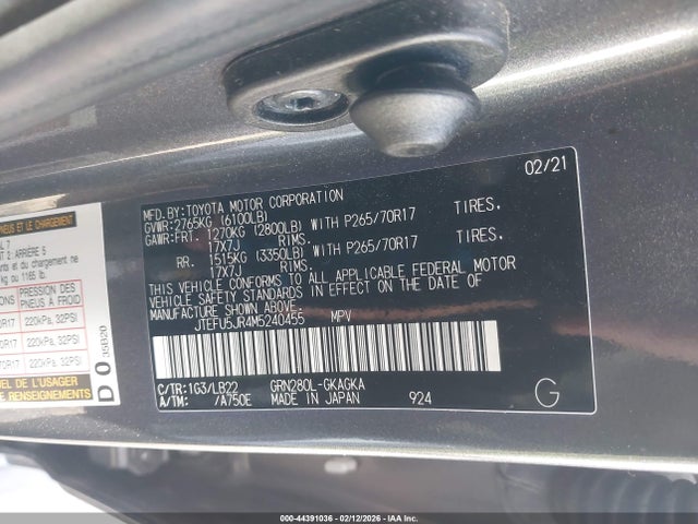 JTEFU5JR4M5240455 Toyota 4runner Sr5 Premium