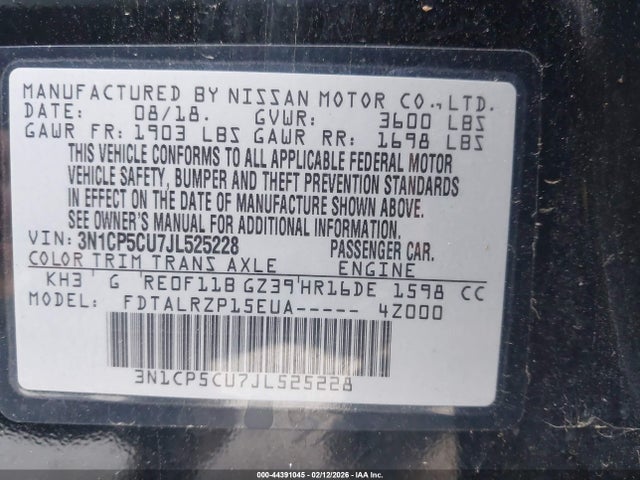 3N1CP5CU7JL525228 Nissan KICKS S
