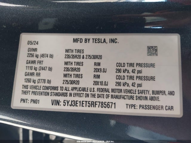 Aukcja sprzedaży 2024 Tesla Model 3 Performance All-wheel Drive, vin: 5YJ3E1ET5RF785671, numer aukcji: 44391047