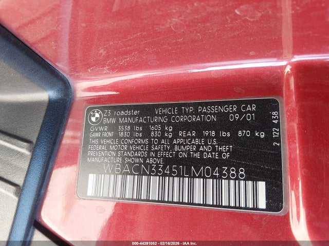 2001 BMW Z3 WBACN33451LM04388 Photo 8