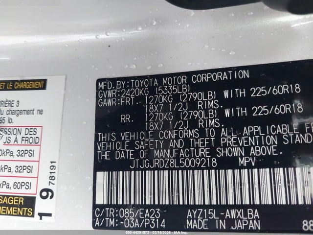 Aukcja sprzedaży 2020 Lexus Nx 300h, vin: JTJGJRDZ8L5009218, numer aukcji: 44391072