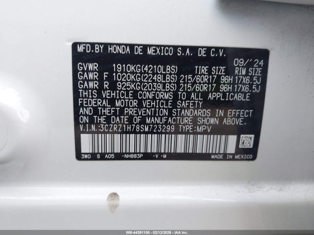 3CZRZ1H78SM723299 Honda Hr-v 2wd Ex-l
