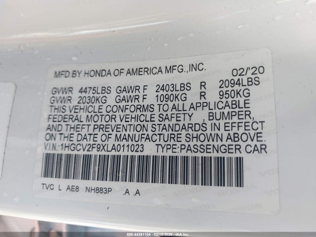 1HGCV2F9XLA011023 Honda Accord Touring