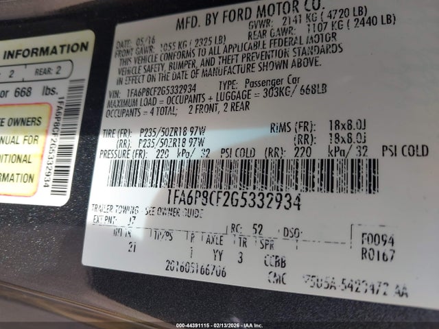 2016 FORD MUSTANG 1FA6P8CF2G5332934 Photo 8