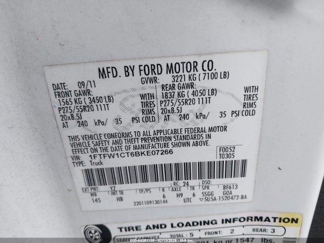 2011 FORD F-150 1FTFW1CT6BKE07266 Photo 8