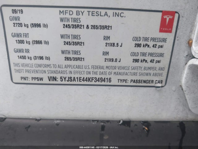 2019 TESLA MODEL S 5YJSA1E44KF349416 Photo 8