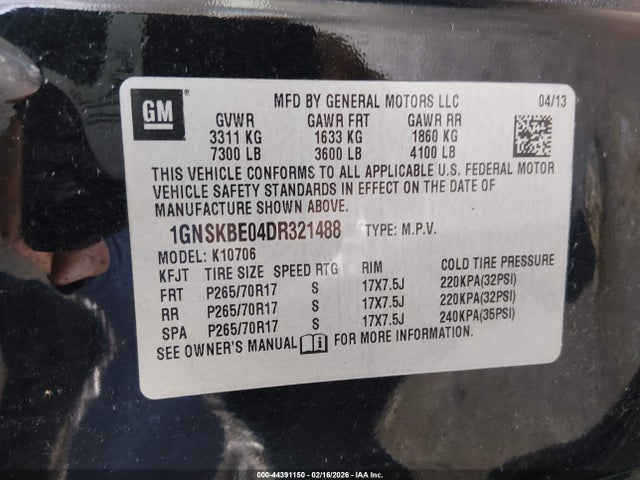 Продажа на аукционе авто 2013 Chevrolet Tahoe Lt, vin: 1GNSKBE04DR321488, номер лота: 44391150