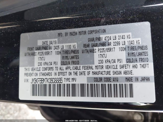 Aukcja sprzedaży 2019 Mazda Cx-5 Sport, vin: JM3KFBBM7K0608885, numer aukcji: 44391164