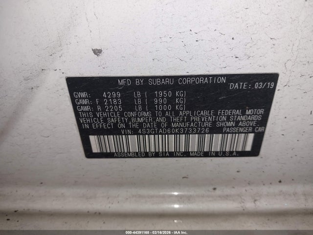 4S3GTAD60K3733726 Subaru Impreza 2.0i Premium
