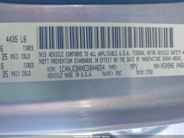 Jeep Compass Sport 2014 1C4NJCBAXED844654 Image 9