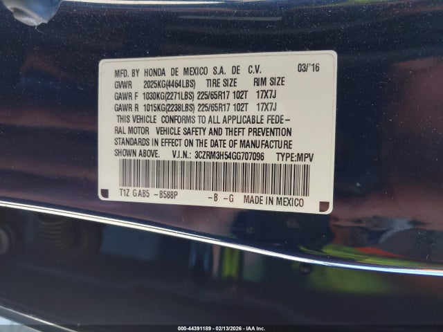 2016 Honda Cr-v Ex მანქანა იყიდება აუქციონზე, vin: 3CZRM3H54GG707096, აუქციონის ნომერი: 44391189