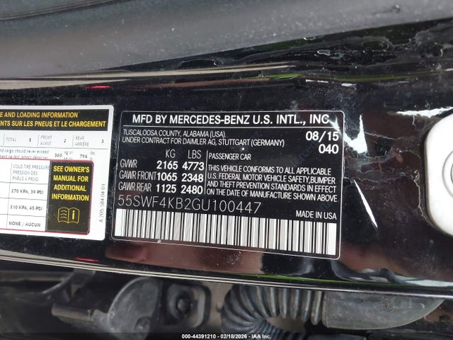 2016 Mercedes-benz C 300 Sport 4matic მანქანა იყიდება აუქციონზე, vin: 55SWF4KB2GU100447, აუქციონის ნომერი: 44391210