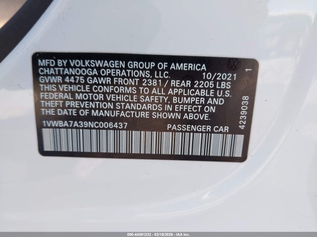 2022 VOLKSWAGEN PASSAT 1VWBA7A39NC006437 Photo 8